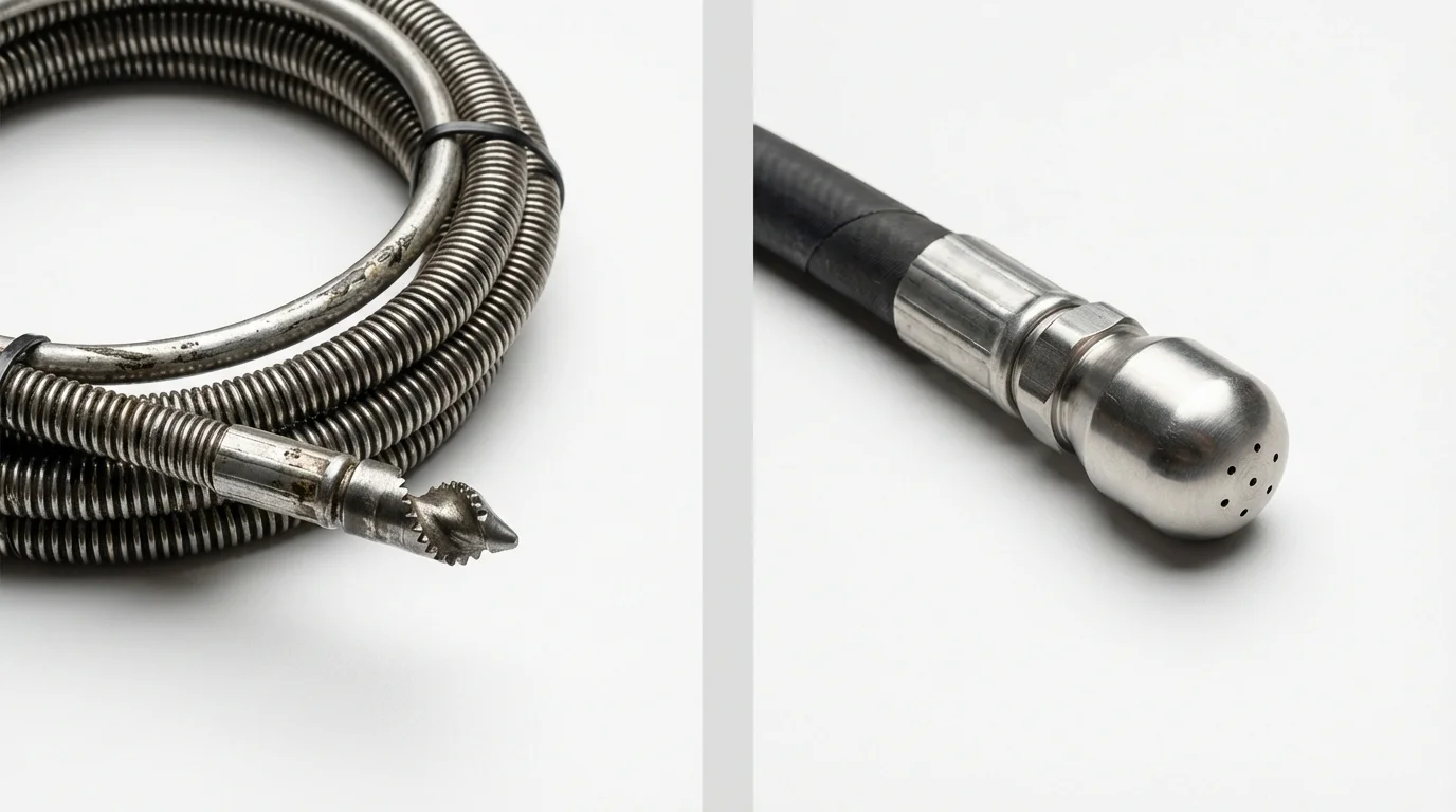 Drain snake cable and hydro jetting nozzle used for drain cleaning in Manlius, NY