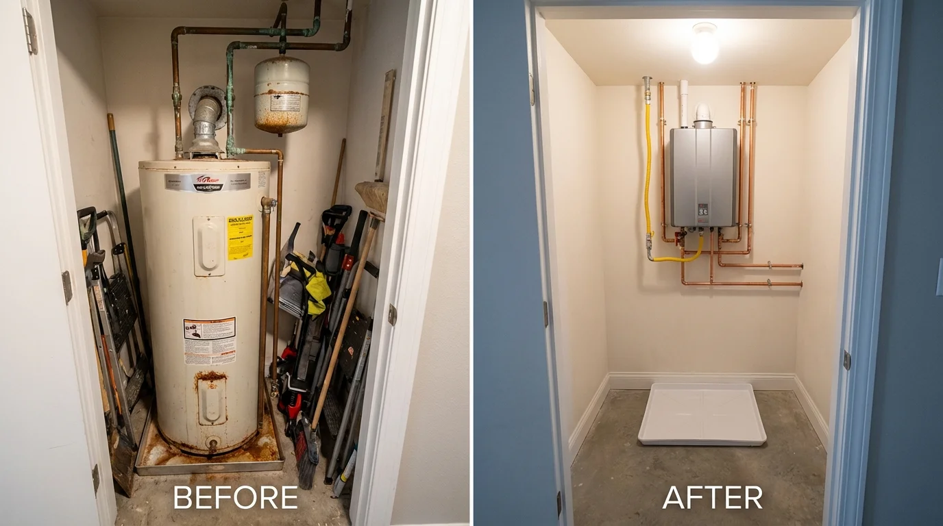 Tank water heater versus wall-mounted tankless unit comparison for Manlius, NY homeowners