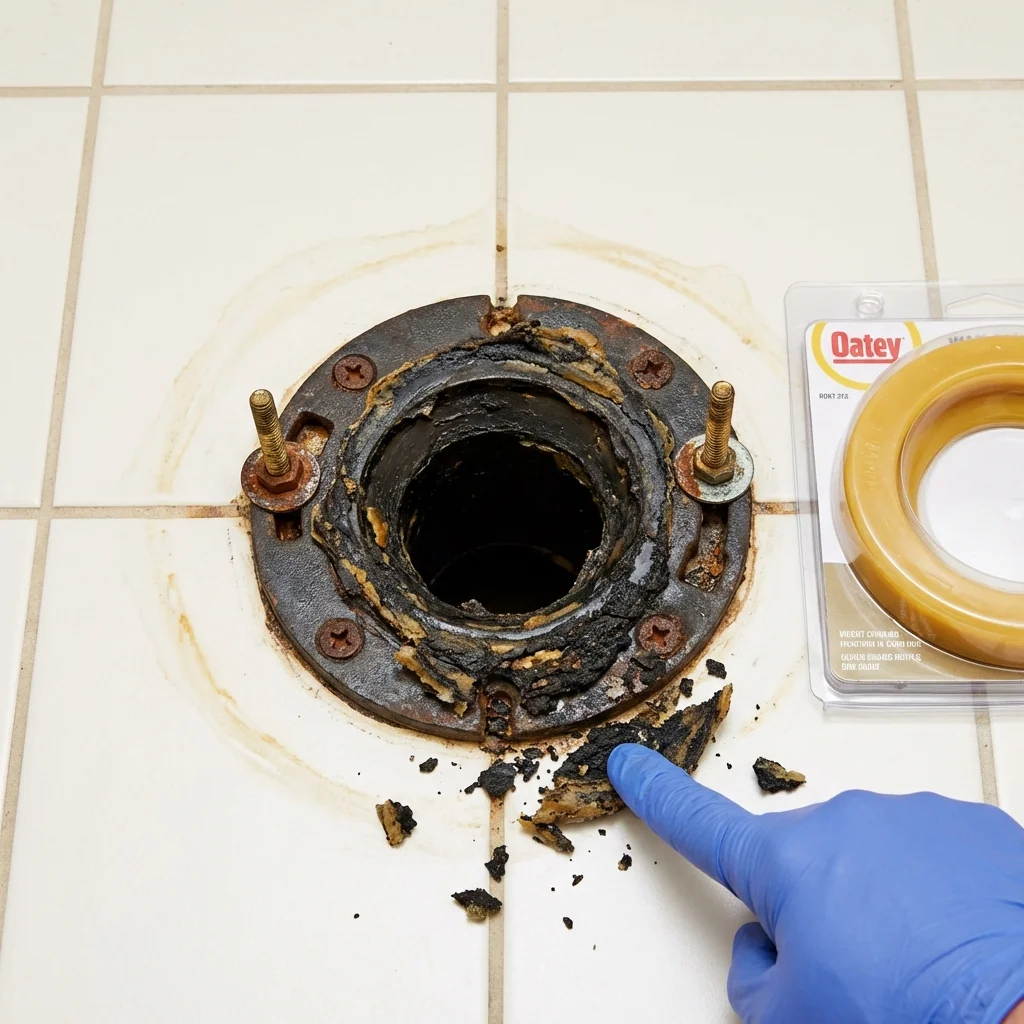 Failed wax ring showing water seepage at the base of a toilet in a Manlius, NY home