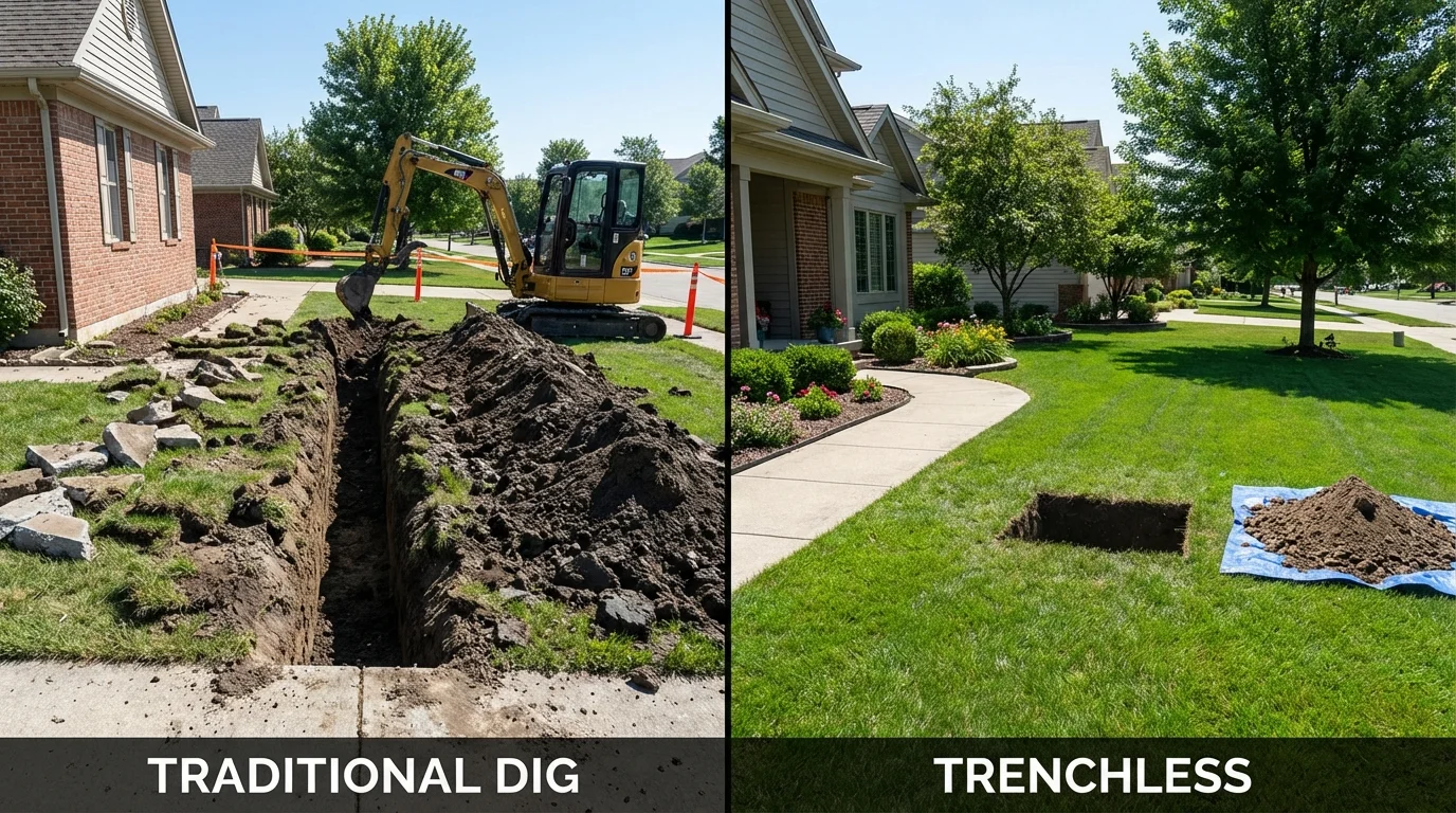 Trenchless sewer repair with minimal yard damage versus traditional excavation in Manlius, NY